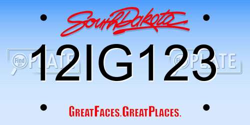 12IG123 South Dakota License Plate