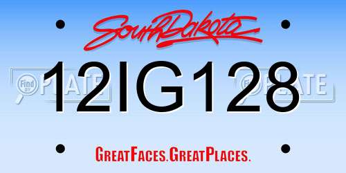 12IG128 South Dakota License Plate