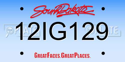 12IG129 South Dakota License Plate