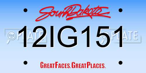 12IG151 South Dakota License Plate