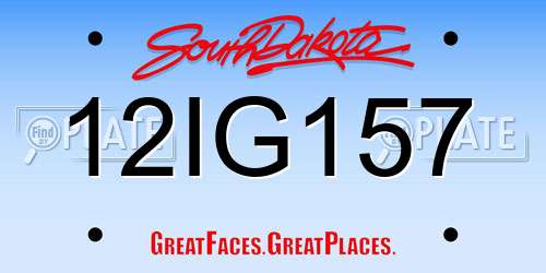 12IG157 South Dakota License Plate