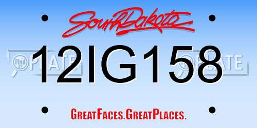 12IG158 South Dakota License Plate