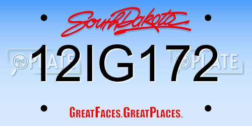 12IG172 South Dakota License Plate