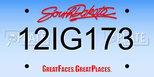 12IG173 South Dakota License Plate
