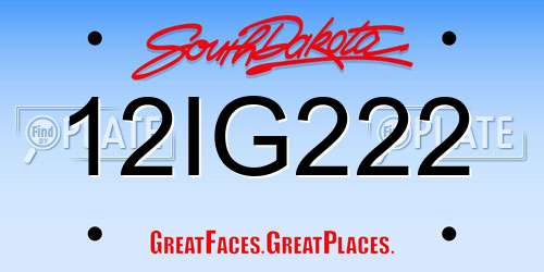 12IG222 South Dakota License Plate
