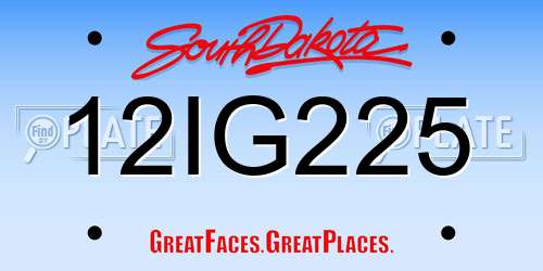 12IG225 South Dakota License Plate