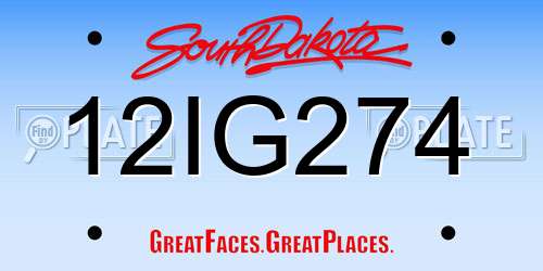 12IG274 South Dakota License Plate