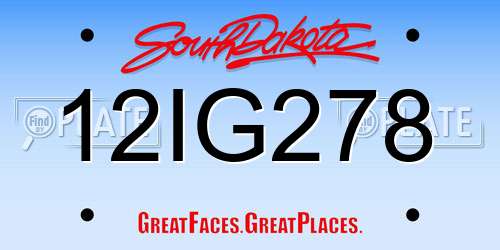 12IG278 South Dakota License Plate