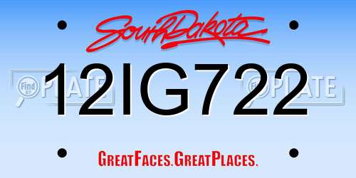 12IG722 South Dakota License Plate