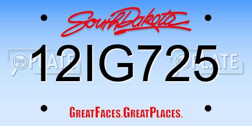 12IG725 South Dakota License Plate