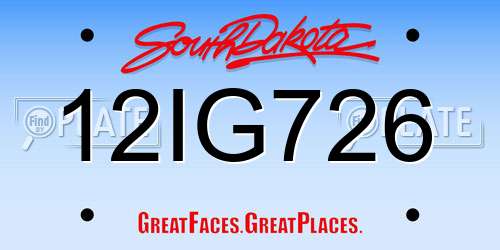 12IG726 South Dakota License Plate