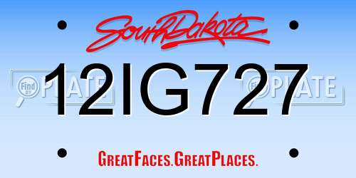 12IG727 South Dakota License Plate