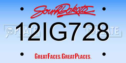12IG728 South Dakota License Plate