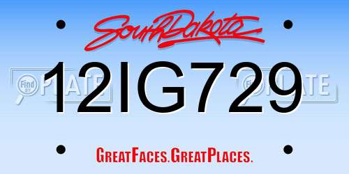 12IG729 South Dakota License Plate
