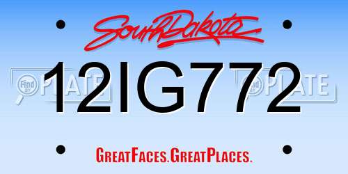 12IG772 South Dakota License Plate