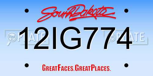 12IG774 South Dakota License Plate
