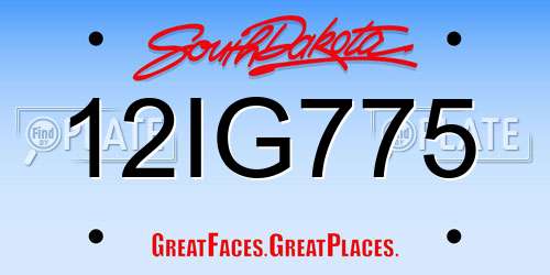 12IG775 South Dakota License Plate