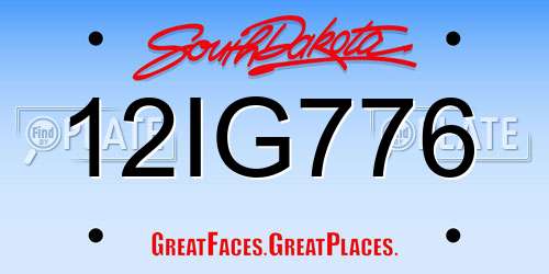 12IG776 South Dakota License Plate