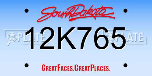12K765 South Dakota License Plate