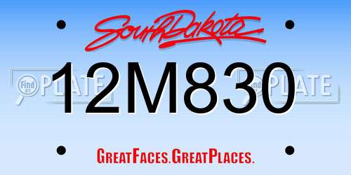 12M830 South Dakota License Plate