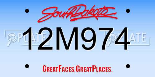 12M974 South Dakota License Plate