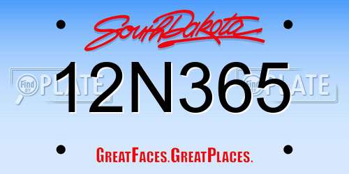 12N365 South Dakota License Plate