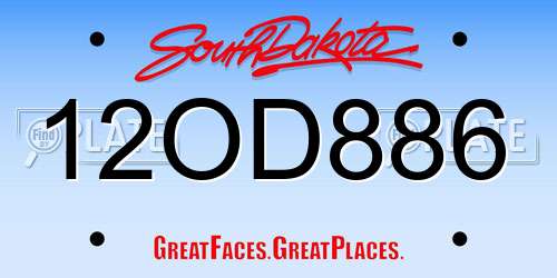12OD886 South Dakota License Plate