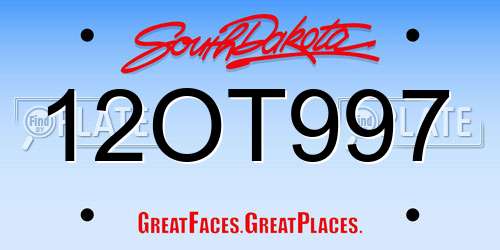 12OT997 South Dakota License Plate