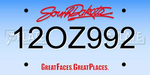 12OZ992 South Dakota License Plate