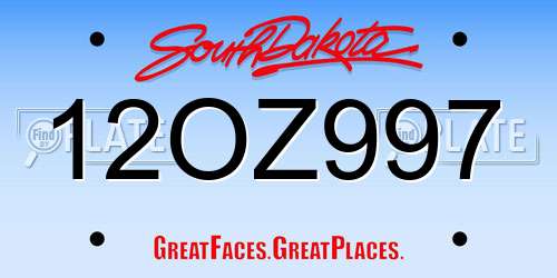 12OZ997 South Dakota License Plate