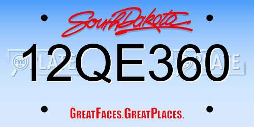12QE360 South Dakota License Plate