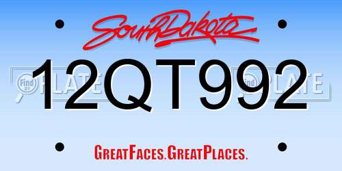 12QT992 South Dakota License Plate