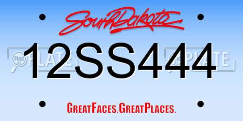 12SS444 South Dakota License Plate