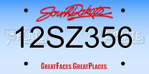 12SZ356 South Dakota License Plate