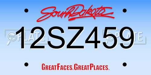 12SZ459 South Dakota License Plate