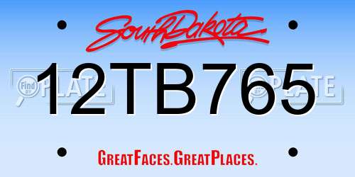 12TB765 South Dakota License Plate