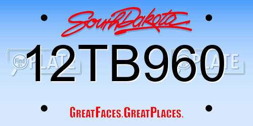12TB960 South Dakota License Plate