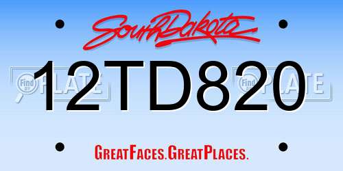 12TD820 South Dakota License Plate