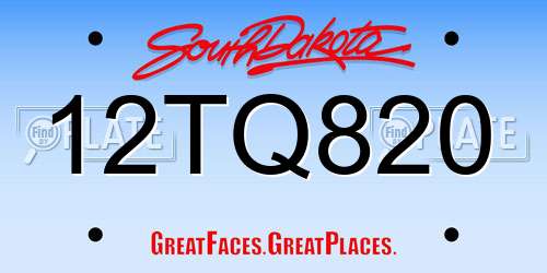 12TQ820 South Dakota License Plate
