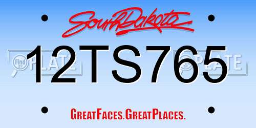 12TS765 South Dakota License Plate