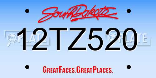 12TZ520 South Dakota License Plate