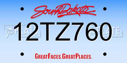 12TZ760 South Dakota License Plate