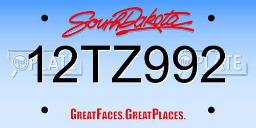 12TZ992 South Dakota License Plate