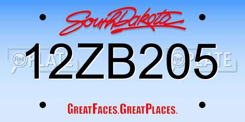 12ZB205 South Dakota License Plate