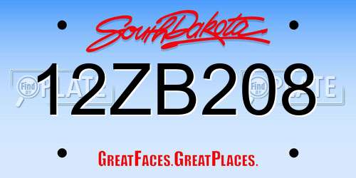 12ZB208 South Dakota License Plate
