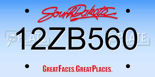 12ZB560 South Dakota License Plate