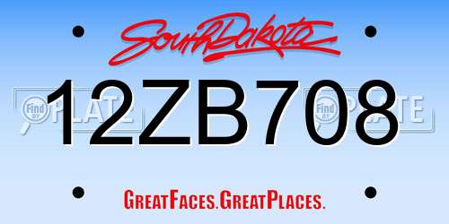 12ZB708 South Dakota License Plate