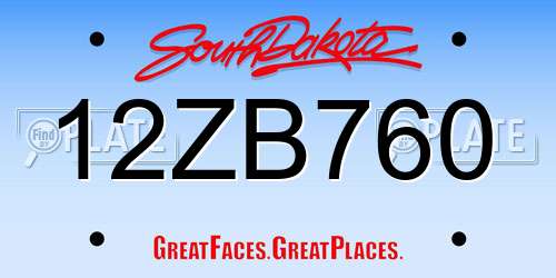 12ZB760 South Dakota License Plate