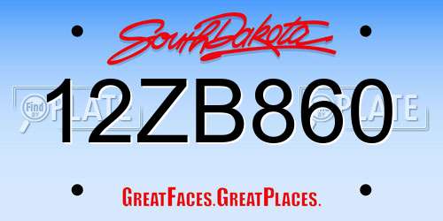 12ZB860 South Dakota License Plate