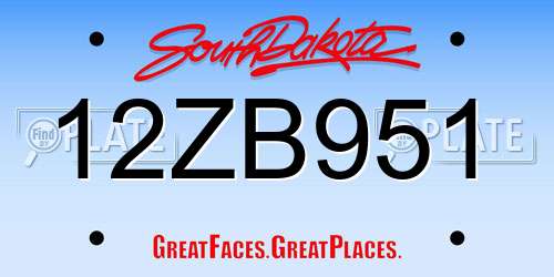 12ZB951 South Dakota License Plate